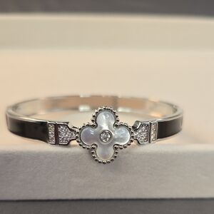 Elegant Silver and Black Gold Filled Women's Bangle Bracelet 8"